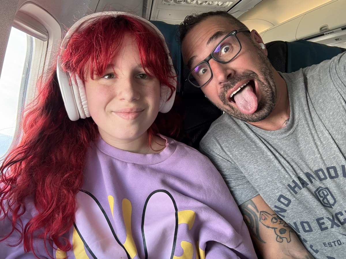 Vince and Emma on the flight to Alaska