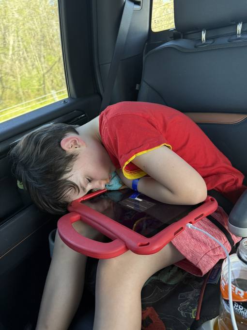 asleep in the back seat