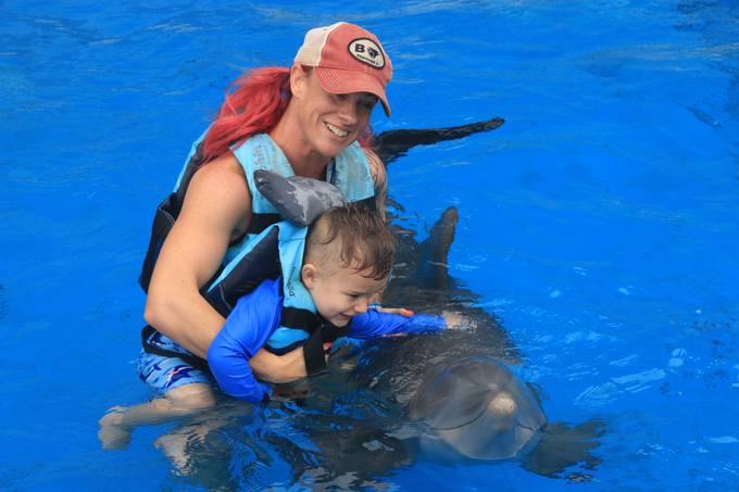 swimming with a dolphin